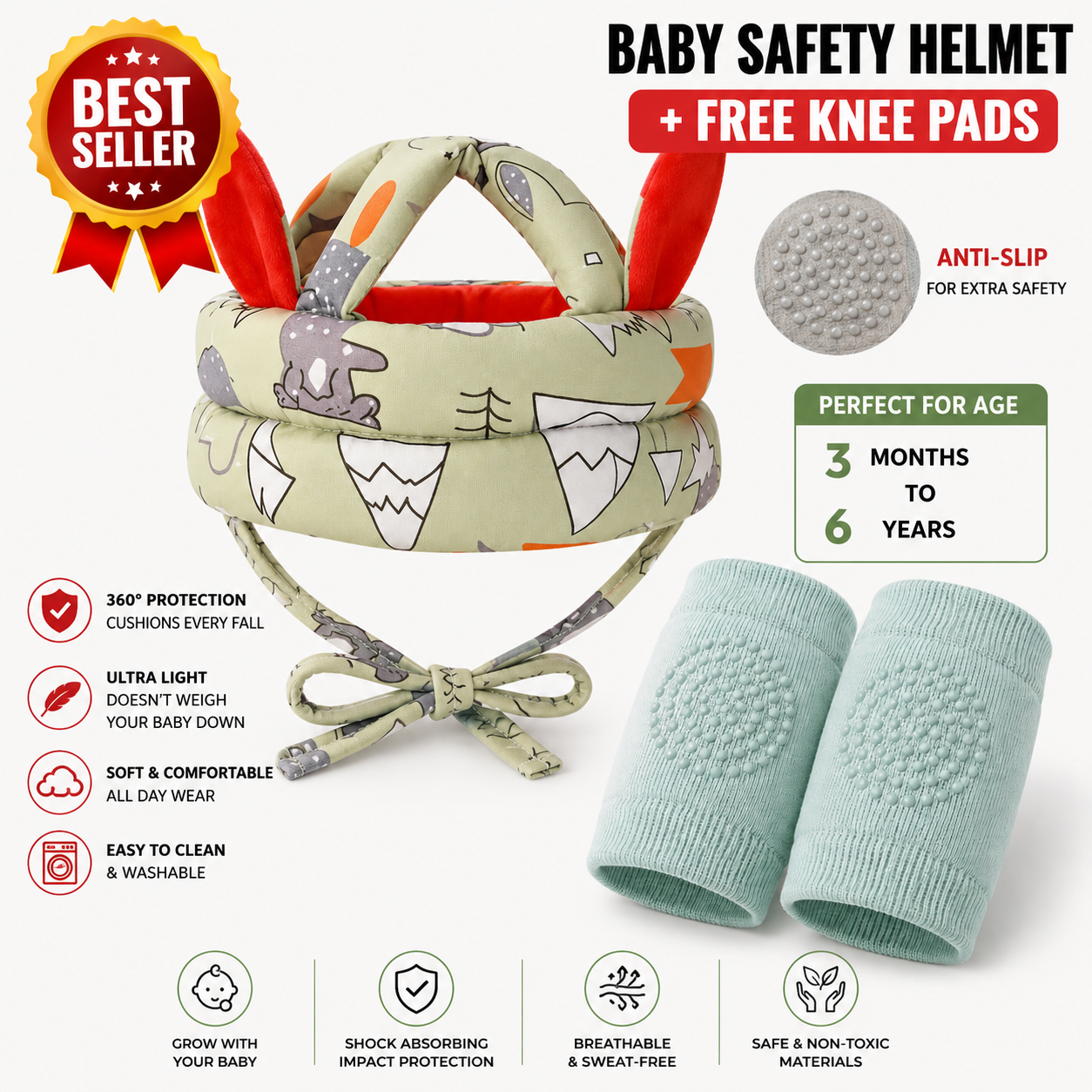 Baby Safety Helmet + FREE Knee Pads
